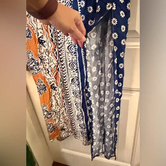 Boho Patchwork Maxi Dress Swim Cover-Up Blue Orange Print - Picture 4 of 4